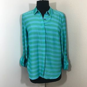 Ann Taylor Green Striped Blouse. Size 4.